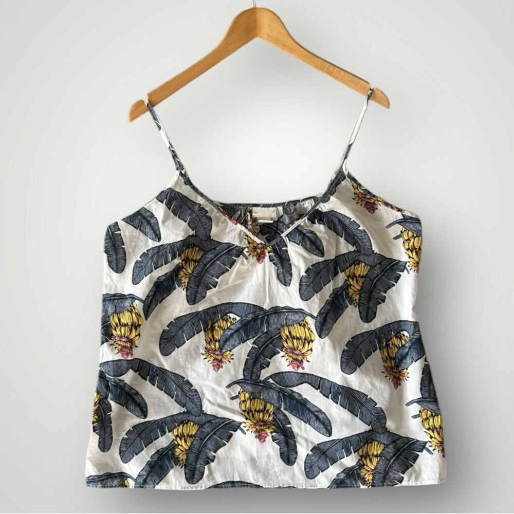 H&M White Tank Top with Blue and Yellow Leaf Print